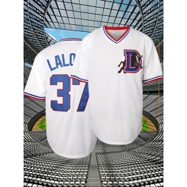 Men's #37 White Embroidered Baseball Jersey - V-Neck, Loose Fit, Polyester Sports Shirt for Casual & Team Activities, Sizes S-XXXL, Outdoor Activewear | Loose Fit Shirt | Smooth Texture, Best for Christmas