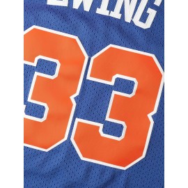 Men's #33 New York Basketball Jersey - Blue & Orange,, Lightweight Polyester, Round Neck Sleeveless Sports Shirt for Training, Competition & Casual Wear