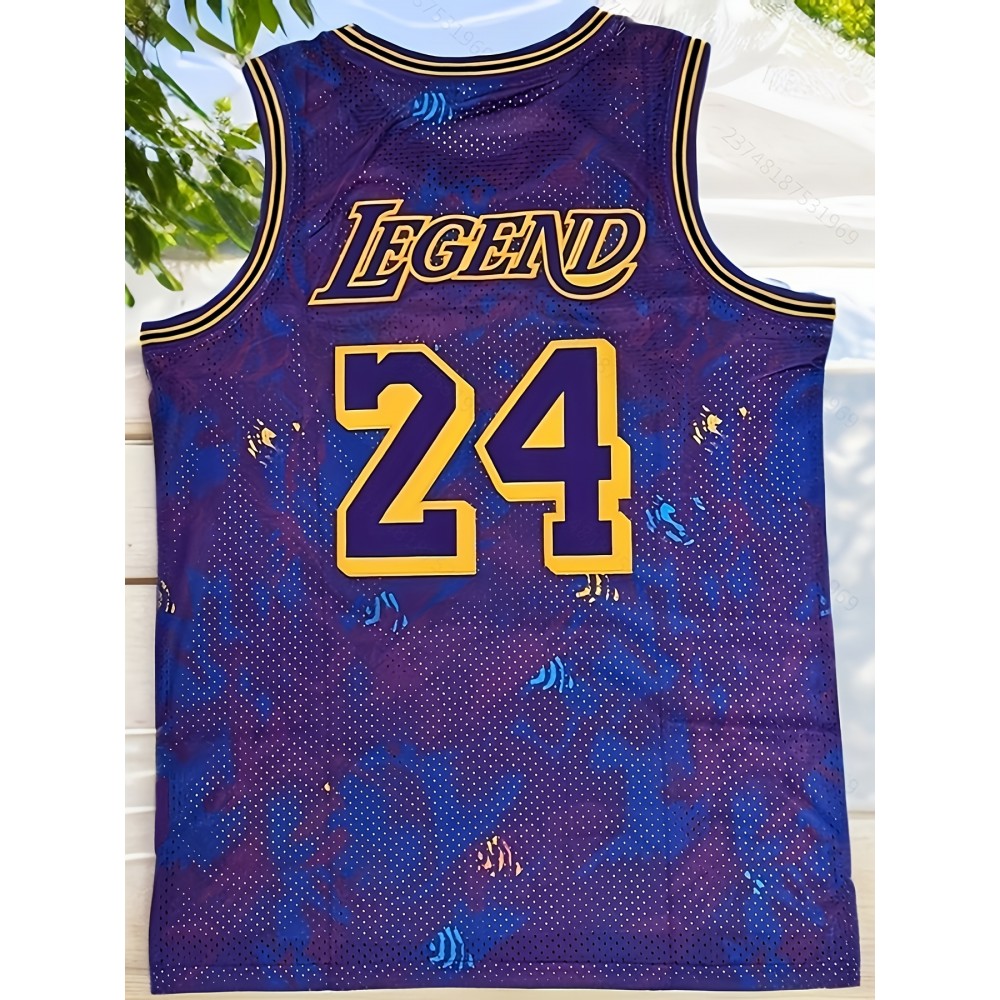 Men'S Basketball Jersey #24 - Purple & Yellow Floral Print, Sleeveless Athletic Tank Top For Parties, Performances, And Sports Events, Casual Wear Jersey.