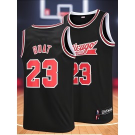 Chicago Basketball Jersey - Black Sleeveless Moisture-Wicking Lightweight Breathable Mesh, Loose Fit with Chicago 23 Design, Asymmetrical Hem for Men & Teens, All-Season Casual & Sports Wear, Streetwear Fashion, Durable Embroidery