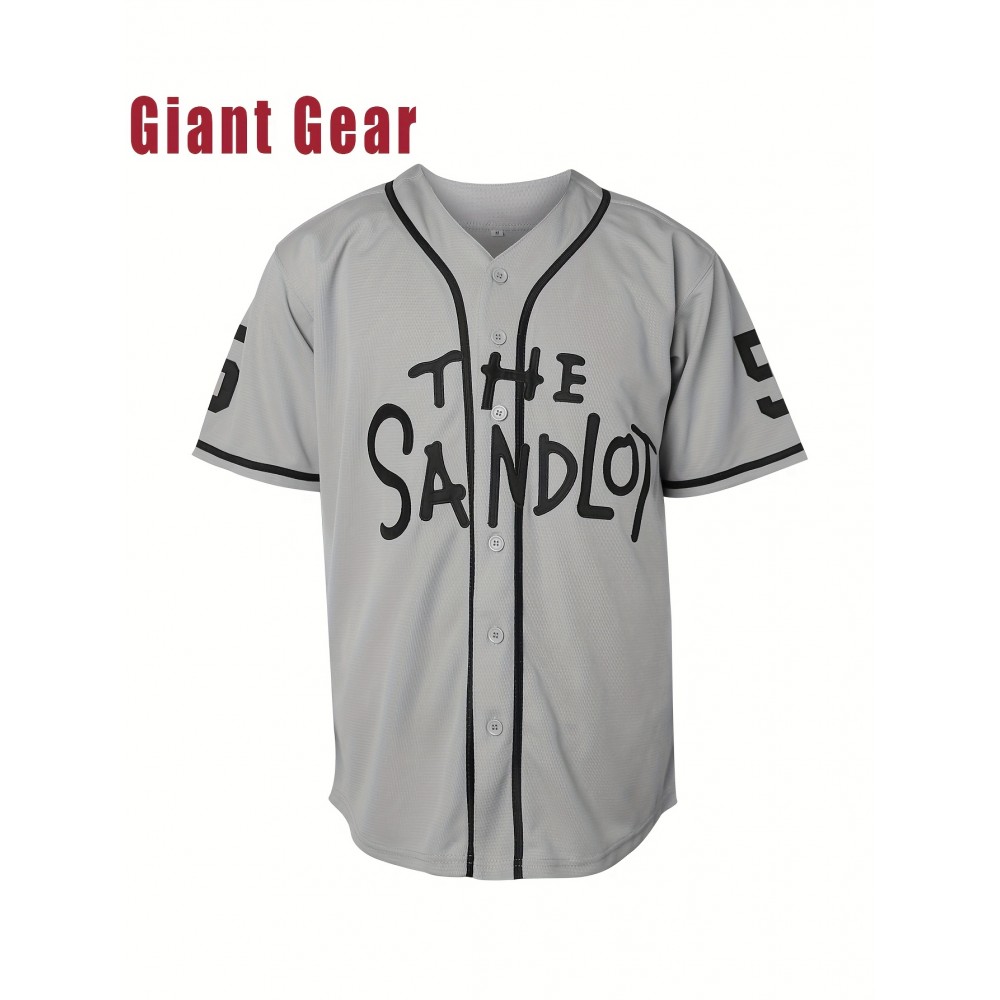 Men's Baseball Jersey #5 Gray - Breathable V-Neck Loose Fit Letter & Number Design for Team Sports, Outdoor Activities, Casual Wear & Parties - Machine Washable, Sports Team Apparel | Detailing Men's Baseball Jersey #5 Gray - Breathable V-Neck Loose Fit Letter & Number Design for Team Sports, Outdoor Activities, Casual Wear & Parties - Machine Washable, Sports Team Apparel | Detailing