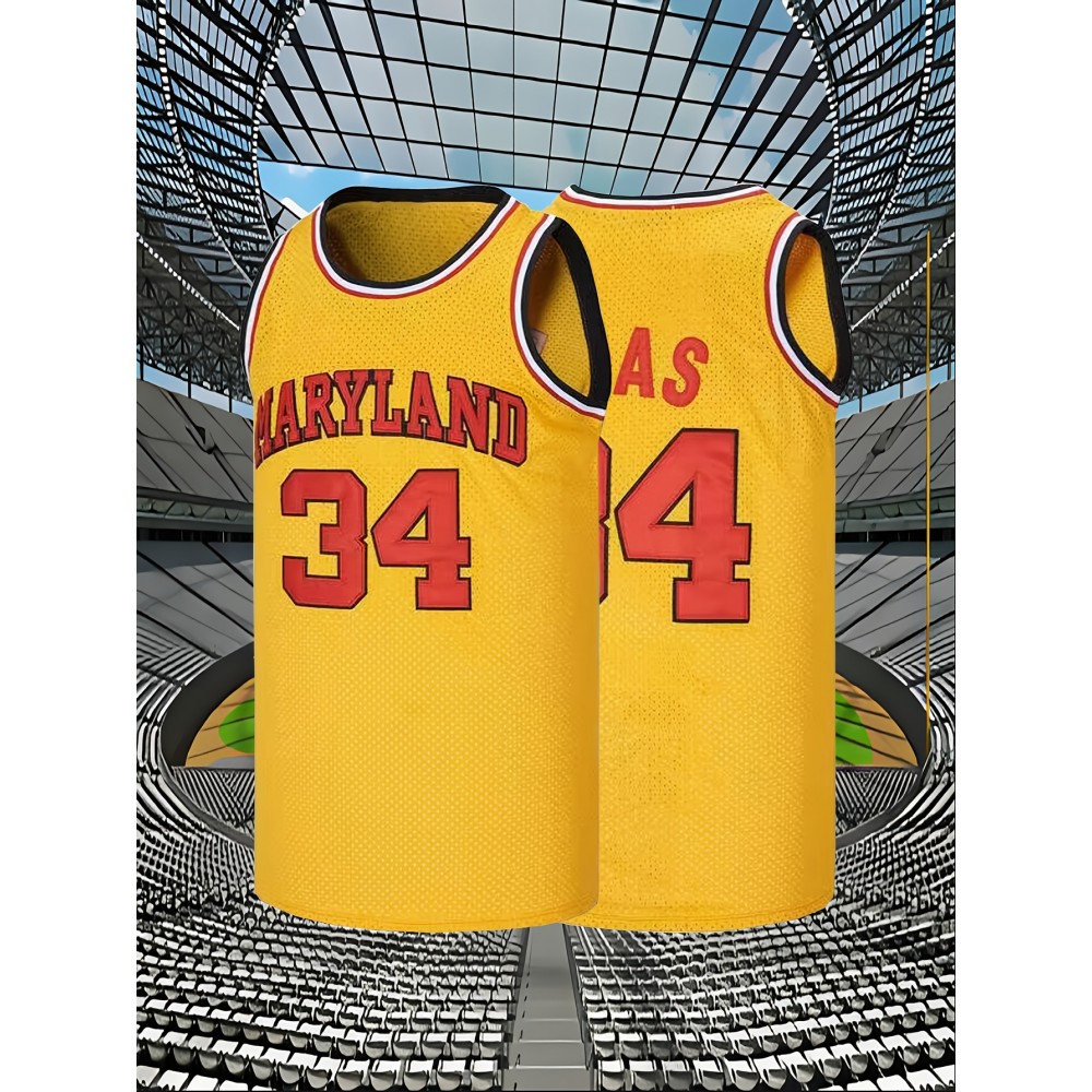 Men's #34 Yellow Basketball Jersey with Red Accents - Embroidered Polyester, Loose Fit, Breathable & Stretch Fabric for Sports, Casual Wear, and Outdoor Activities, Sizes S-XXXL Men's #34 Yellow Basketball Jersey with Red Accents - Embroidered Polyester, Loose Fit, Breathable & Stretch Fabric for Sports, Casual Wear, and Outdoor Activities, Sizes S-XXXL