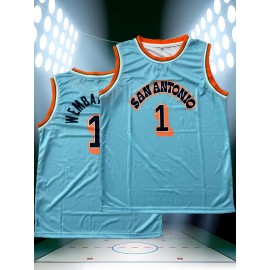 Men'S Basketball Suit # 1 Sky Blue V-neck Embroidered Polyester Loose Micro Elastic Fabric S-XXXL