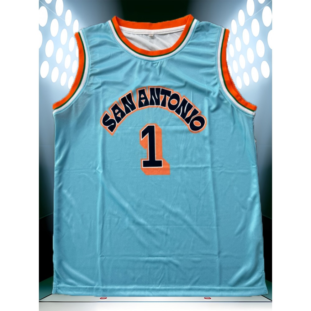 Men'S Basketball Suit # 1 Sky Blue V-neck Embroidered Polyester Loose Micro Elastic Fabric S-XXXL Men'S Basketball Suit # 1 Sky Blue V-neck Embroidered Polyester Loose Micro Elastic Fabric S-XXXL