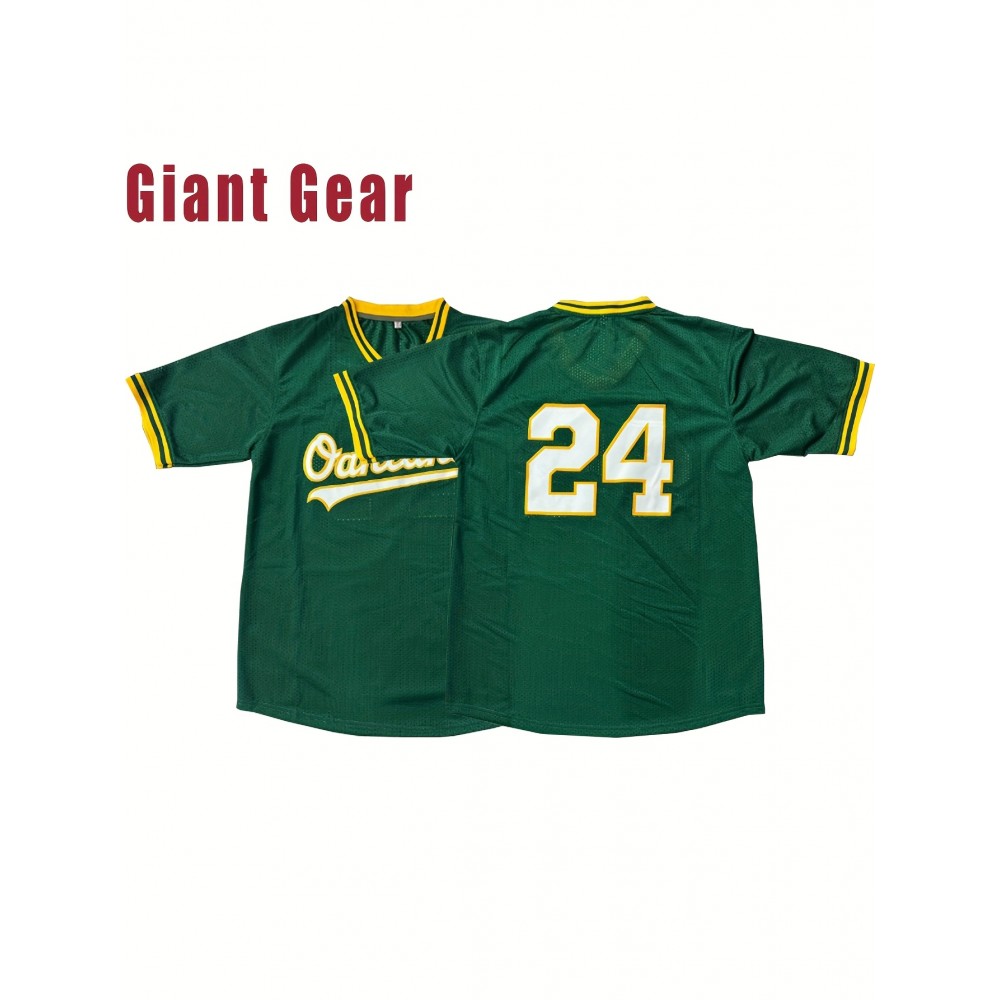 Men's #24 Green Baseball Jersey - Breathable Embroidered Polyester, Loose Fit V-Neck Button-Up for Team Sports, Training & Casual Outings | Machine Washable, Spring/Summer/Fall | Sizes S-3XL Men's #24 Green Baseball Jersey - Breathable Embroidered Polyester, Loose Fit V-Neck Button-Up for Team Sports, Training & Casual Outings | Machine Washable, Spring/Summer/Fall | Sizes S-3XL