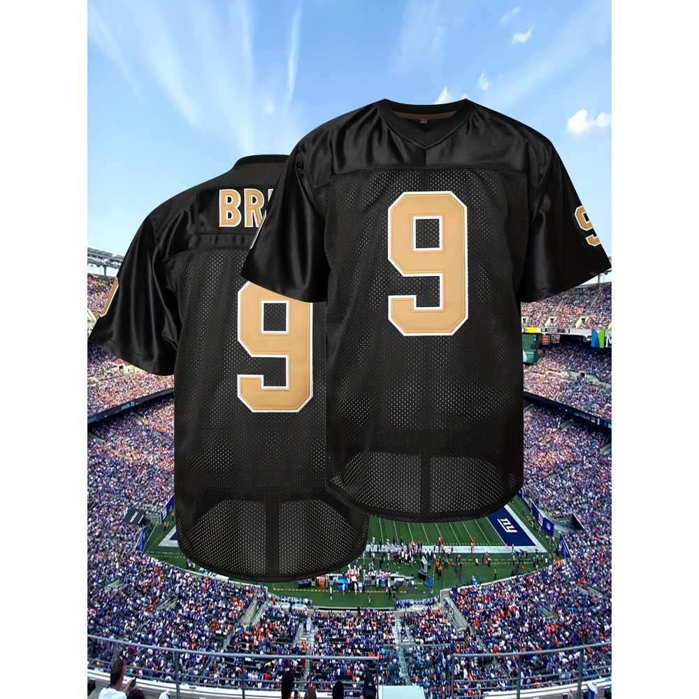Men'S # 9 Black Embroidered Football Shirt - Breathable V-neck Casual Sweatshirt, Suitable For Outdoor Activities And Parties, Sizes S-XXXL Men'S # 9 Black Embroidered Football Shirt - Breathable V-neck Casual Sweatshirt, Suitable For Outdoor Activities And Parties, Sizes S-XXXL