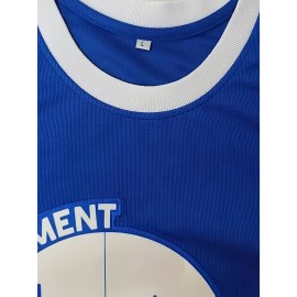 Men's Baseball Shirt 54 Blue Embroidered Polyester Baseball Shirt Loose Knit Fabric Suitable for Wearing In Spring, Summer, And Autumn