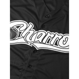 Men's Jalisco Charros Baseball Jersey - Black V-Neck, Button-Up, 