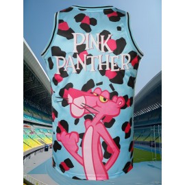 Men'S American Basketball Suit, Pink Leopard Spotted Blue Basketball Suit, Street Cool, Suitable For Beach Outings In Spring, Summer, And Autumn