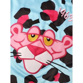 Men'S American Basketball Suit, Pink Leopard Spotted Blue Basketball Suit, Street Cool, Suitable For Beach Outings In Spring, Summer, And Autumn