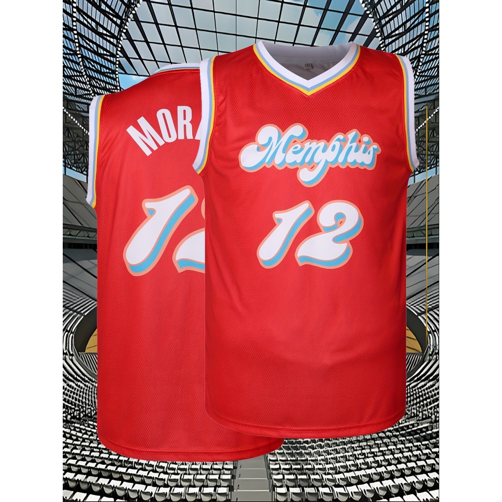 Men's #12 Red Basketball Jersey - Vibrant Orange & Blue Design, Breathable Polyester Mesh for Training, Competition, and Team Sports, Sizes S-XXXL Men's #12 Red Basketball Jersey - Vibrant Orange & Blue Design, Breathable Polyester Mesh for Training, Competition, and Team Sports, Sizes S-XXXL