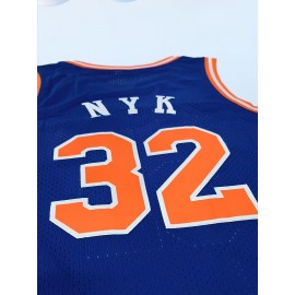 Men's Embroidered #32 Basketball Jersey - Knit Fabric, Crew Neck, Loose Fit, Breathable & Stretchy, Casual Sports Top for Training, Party, Weekend - Four Seasons Wear