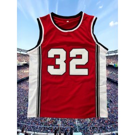 Men'S # 32 Classic Red Retro Embroidered Sleeveless Basketball Shirt - Breathable And Moisture Absorbing, Perfect For Team Training And Competitions, Sizes From S-XXXL