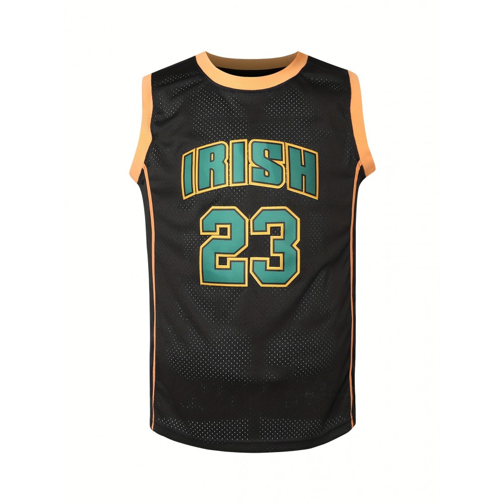 Men's #23 Irish Basketball Jersey - Black & Yellow Sleeveless Tank Top, Breathable Mesh Fabric, Moisture-Wicking, Loose Fit for Sports, Parties & Casual Wear Men's #23 Irish Basketball Jersey - Black & Yellow Sleeveless Tank Top, Breathable Mesh Fabric, Moisture-Wicking, Loose Fit for Sports, Parties & Casual Wear