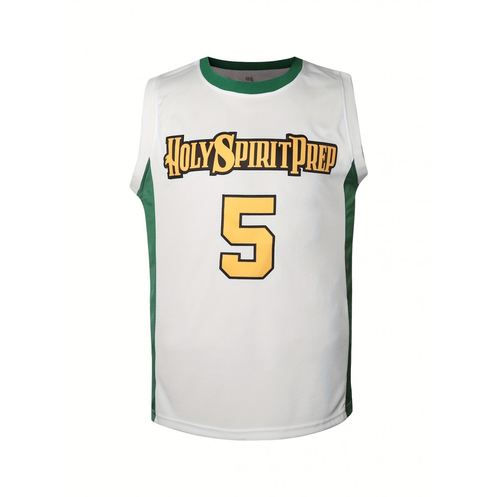 ST. John's Shamrocks Holy Spirit Prep #5 Edwards Jersey - Vintage Boyfriend Style Basketball Jersey, 100% Polyester Moisture-Wicking Lightweight Breathable, Sleeveless V-Neck Loose Fit for Men & Youth, Logo, All-Season Casual & Sports Wear ST. John's Shamrocks Holy Spirit Prep #5 Edwards Jersey - Vintage Boyfriend Style Basketball Jersey, 100% Polyester Moisture-Wicking Lightweight Breathable, Sleeveless V-Neck Loose Fit for Men & Youth, Logo, All-Season Casual & Sports Wear
