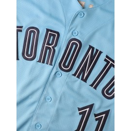 Men'S # 11 Blue Baseball Shirt Breathable Embroidered Polyester Fiber V-Neck And Button Closure Loose Fit Suitable For Team Sports, Leisure, Outing And Training Sizes S-3XL