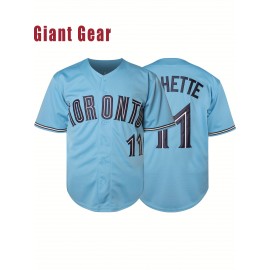 Men'S # 11 Blue Baseball Shirt Breathable Embroidered Polyester Fiber V-Neck And Button Closure Loose Fit Suitable For Team Sports, Leisure, Outing And Training Sizes S-3XL