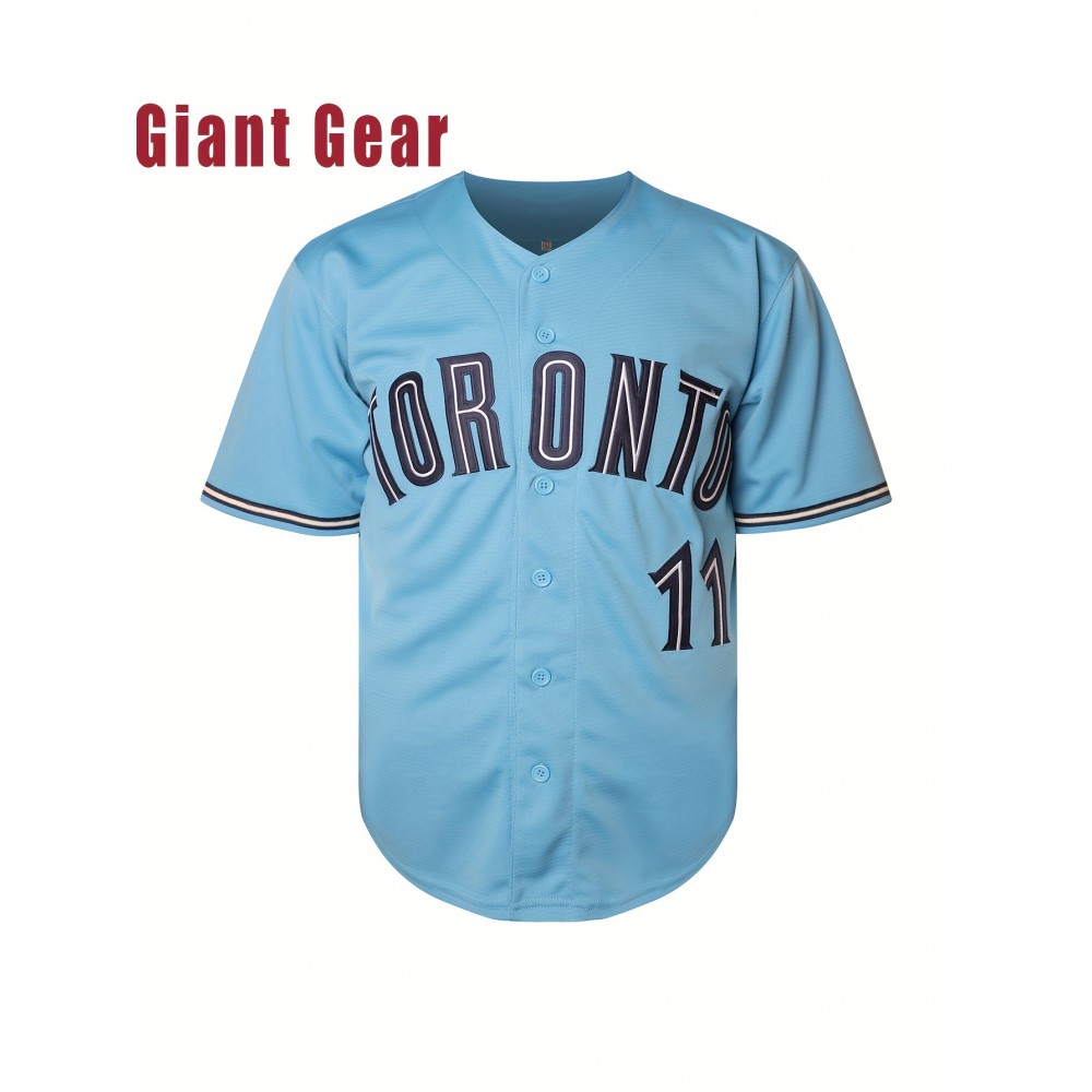 Men'S # 11 Blue Baseball Shirt Breathable Embroidered Polyester Fiber V-Neck And Button Closure Loose Fit Suitable For Team Sports, Leisure, Outing And Training Sizes S-3XL Men'S # 11 Blue Baseball Shirt Breathable Embroidered Polyester Fiber V-Neck And Button Closure Loose Fit Suitable For Team Sports, Leisure, Outing And Training Sizes S-3XL