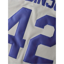 Men'S Baseball Shirt # 42 Grey Embroidered Polyester Baseball Shirt Loose Knitted Fabric Suitable For Spring, Summer, And Autumn Wearing S-3XL