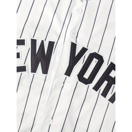 Men's #7 NY Embroidered Baseball Jersey - Breathable V-Neck, Black & White Striped Retro Design, Casual & Sports Wear for Parties, Training, and Outdoor Activities