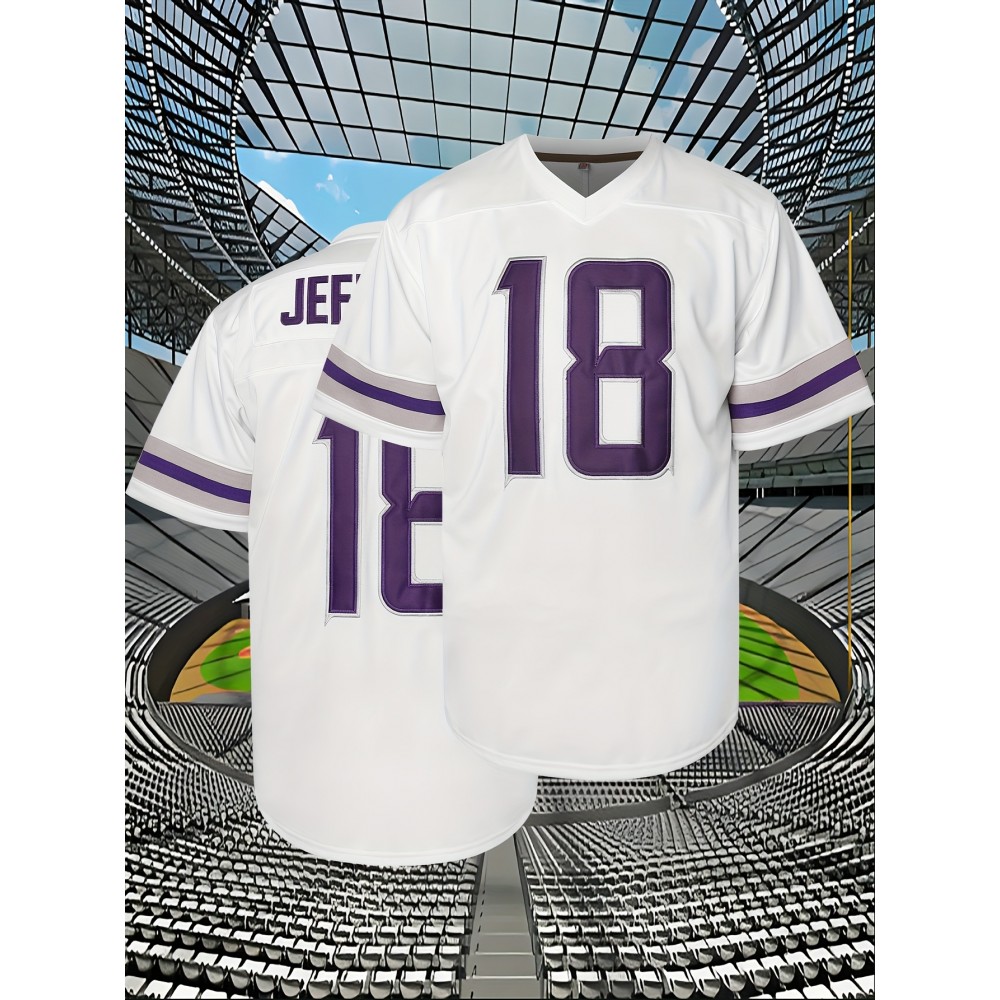 Men's American Football Jersey | V-Neck Polyester Top | Purple Number 18 | Multi-Size S-XXXL | Machine Washable & Dry Clean Safe | Ideal for Sports, Casual & Outdoor Activities | Breathable & Comfortable | Perfect for Training, Running, Hiking & Parties Men's American Football Jersey | V-Neck Polyester Top | Purple Number 18 | Multi-Size S-XXXL | Machine Washable & Dry Clean Safe | Ideal for Sports, Casual & Outdoor Activities | Breathable & Comfortable | Perfect for Training, Running, Hiking & Parties
