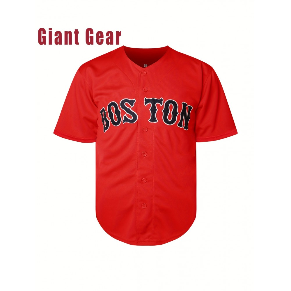 Men'S # 34 Red Baseball Jersey With 100% Polyester Fiber V-neck Sports Shirt And Loose Letter And Number Fit Suitable For Casual And Team Activities In Spring, Summer, Autumn, Size S-3XL Men'S # 34 Red Baseball Jersey With 100% Polyester Fiber V-neck Sports Shirt And Loose Letter And Number Fit Suitable For Casual And Team Activities In Spring, Summer, Autumn, Size S-3XL