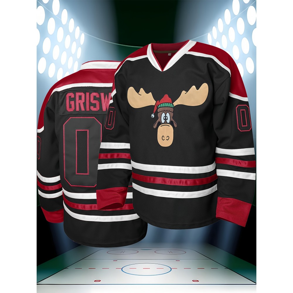 Men'S Ice Hockey Sweatshirt # 00 Black Breathable V-neck Embroidered Polyester Sweatshirt Men'S Ice Hockey Sweatshirt # 00 Black Breathable V-neck Embroidered Polyester Sweatshirt