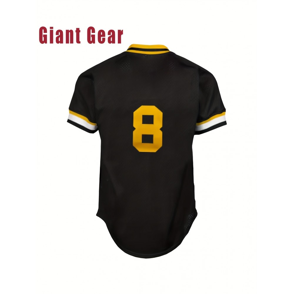 Men's #8 Black Baseball Jersey - Breathable Polyester V-Neck Loose Fit with Embroidered Number 8 & Golden Accents, Machine Washable for Team Sports, Training, Casual Outings (Sizes S-3XL) Men's #8 Black Baseball Jersey - Breathable Polyester V-Neck Loose Fit with Embroidered Number 8 & Golden Accents, Machine Washable for Team Sports, Training, Casual Outings (Sizes S-3XL)