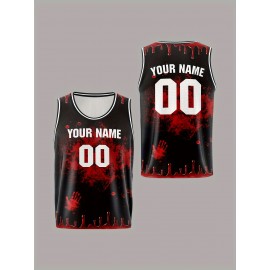 Customized Kids' Basketball Vest with Name and Number, Halloween Sports Jersey, Breathable Polyester Knit Fabric, All-Over Print, Loose Fit for Boys & Girls, Outdoor Sports & Casual Wear, Washable & Festive Occasions