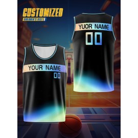 Boys Loose & Breathable Custom Sleeveless Basketball Jersey Shirt, Personalized Gradient Color Top For Sports & Exercise