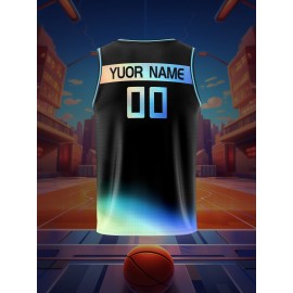 Boys Loose & Breathable Custom Sleeveless Basketball Jersey Shirt, Personalized Gradient Color Top For Sports & Exercise