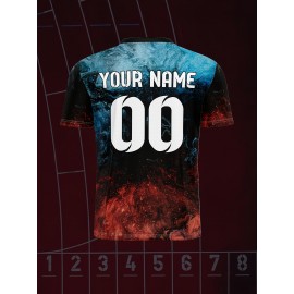 1pc Customizable V-Neck Soccer Jersey for Kids - 100% Polyester, All-Over Print, Personalized Name & Number, Medium Stretch, Regular Fit, for Boys & Girls, Ideal for Sports, Casual Wear, Training, Beach, Birthday - Spring/Summer/Fall