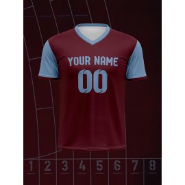 [1pc Customizable Soccer Jersey] 1pc Customizable V-Neck Soccer Jersey for Kids | 100% Polyester Knit Fabric, All-Season Sports Top with Personalized Name & Number, Medium Stretch | Ideal for Training, Casual & Outdoor Activities