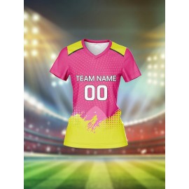 Customizable Women'S Pink Soccer Jersey with V-Neck, Team Name & Number Print - Breathable, Quick-Dry, Comfort Fit for Training & Fitness, Team Sports Apparel | Vibrant Jersey | Comfortable Fit, Soccer Gear