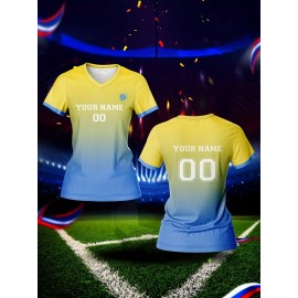 Customized Women'S V-Neck Football Shirt, Polyester 100%, Quick-Dry Knit Fabric, All Over Print, Regular Length, Slight Stretch, Sports Style, for Team Training & Fitness, Spring/Summer/Fall - 210g/m²