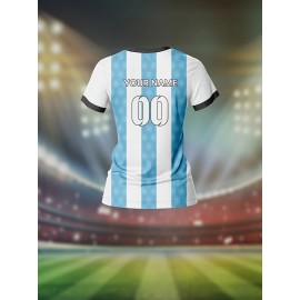 Customizable Women'S V-Neck Football Jersey - Light Blue & White Checkered, Breathable & Quick-Dry, Perfect for Team Training & Fitness, Team Branding Apparel | Checkered Pattern | Comfortable Fit, Football Jersey