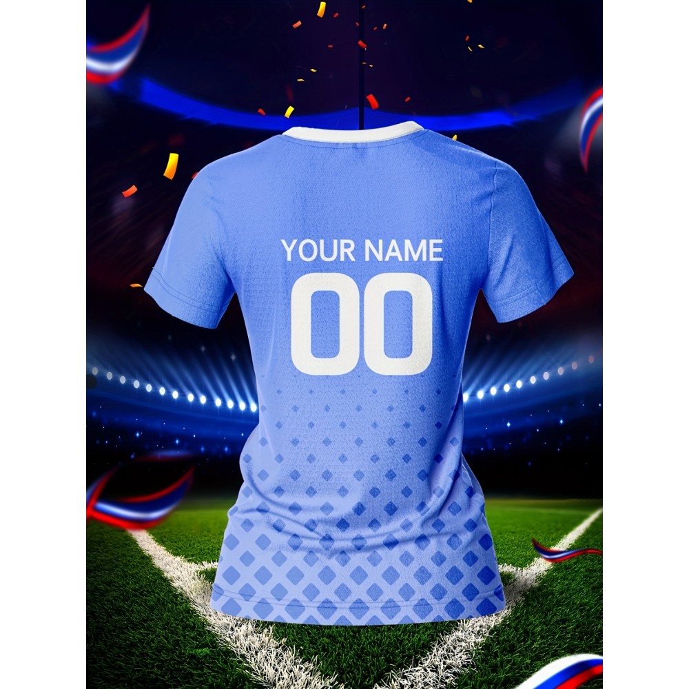 Customizable Women's V-Neck Football Jersey - Light Blue, Personalized Name & Number, Breathable Polyester, Quick-Dry for Sports, Training & Casual Wear Customizable Women's V-Neck Football Jersey - Light Blue, Personalized Name & Number, Breathable Polyester, Quick-Dry for Sports, Training & Casual Wear
