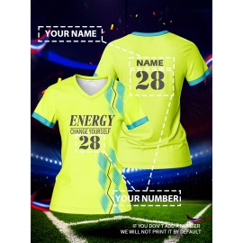 [Everyday Comfort] Customizable Women's V-Neck Football Jersey - Personalized Name & Number, Breathable, Quick-Drying Polyester Sports Top for Team Training, Fitness & Casual Wear, Sports Training Top|Vibrant Teamwear|Quickdrying Material