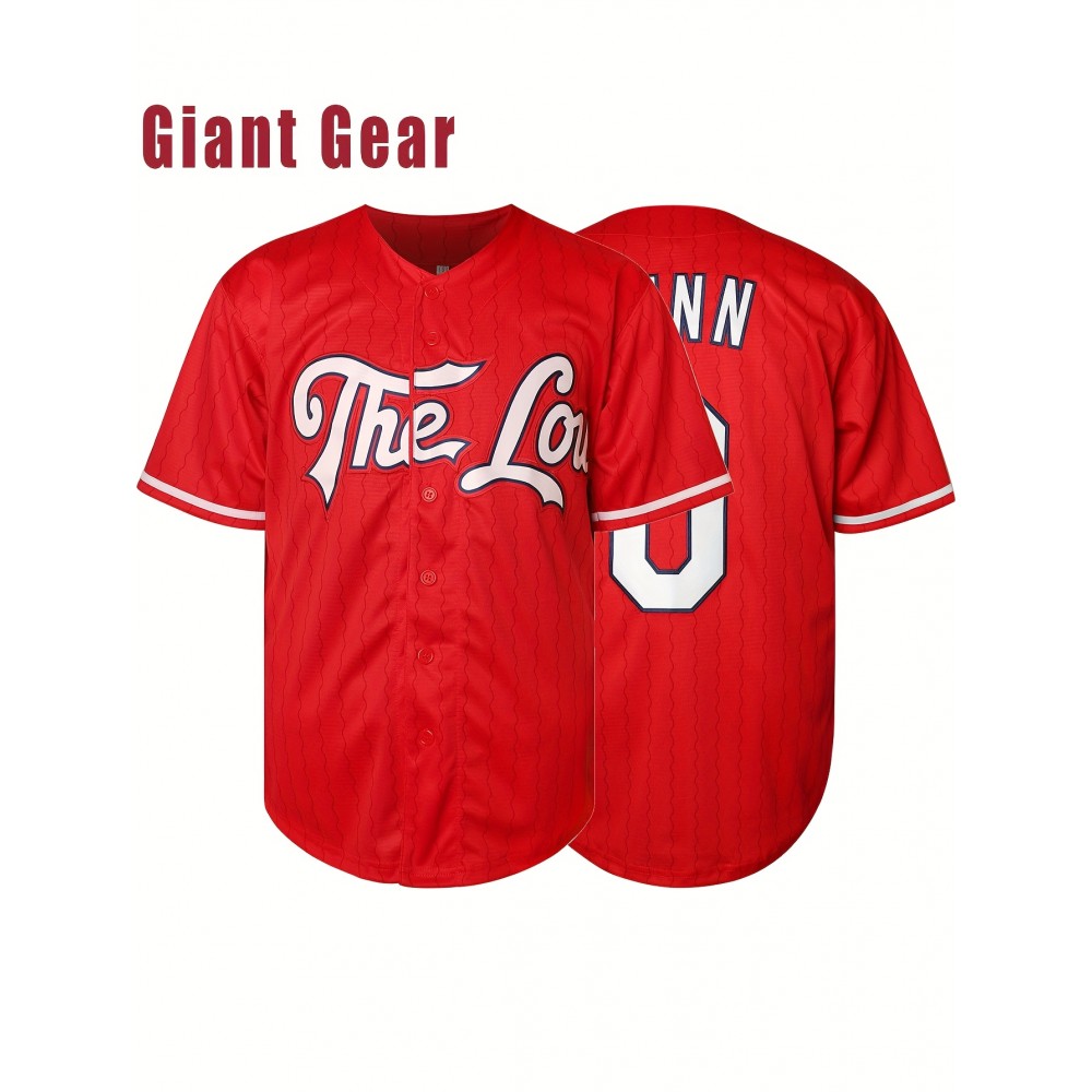 Men'S Baseball Shirt With Red Embroidered Polyester, Loose Knit Fabric Suitable For Wearing In Spring, Summer, And Autumn Men'S Baseball Shirt With Red Embroidered Polyester, Loose Knit Fabric Suitable For Wearing In Spring, Summer, And Autumn
