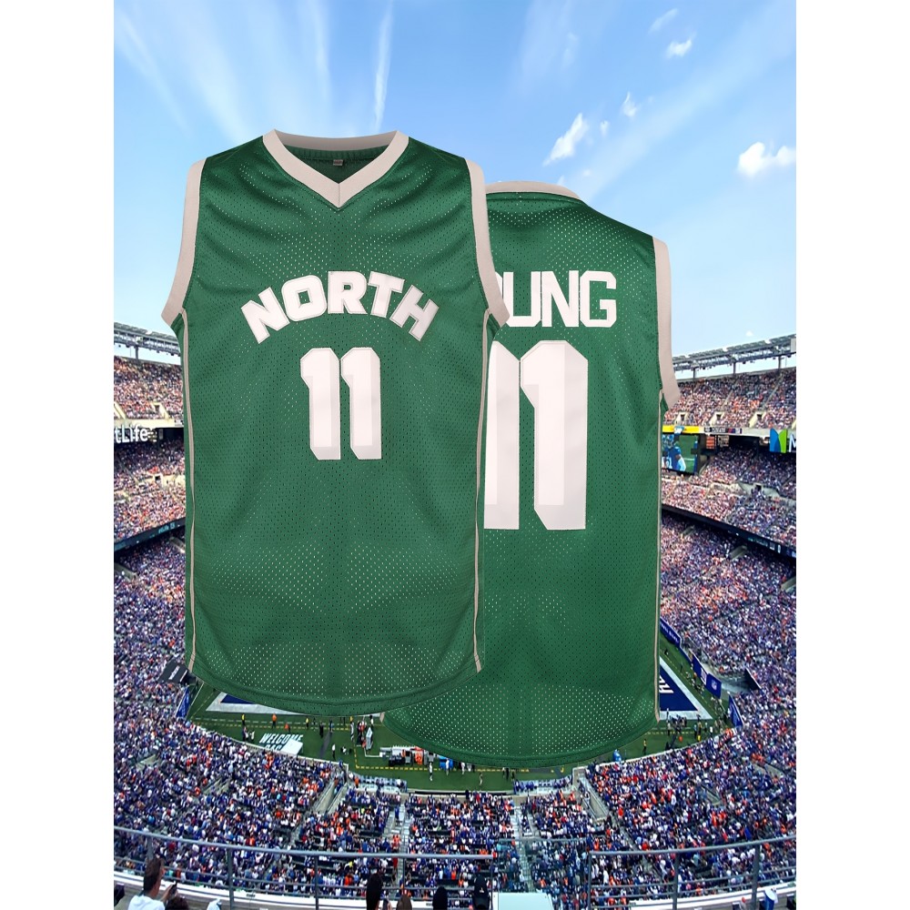 Men's #11 Green Basketball Jersey, V-Neck Sleeveless Sports Uniform, Polyester, Machine Washable, Ideal for Training & Team Activities, Sizes S-XXXL Men's #11 Green Basketball Jersey, V-Neck Sleeveless Sports Uniform, Polyester, Machine Washable, Ideal for Training & Team Activities, Sizes S-XXXL