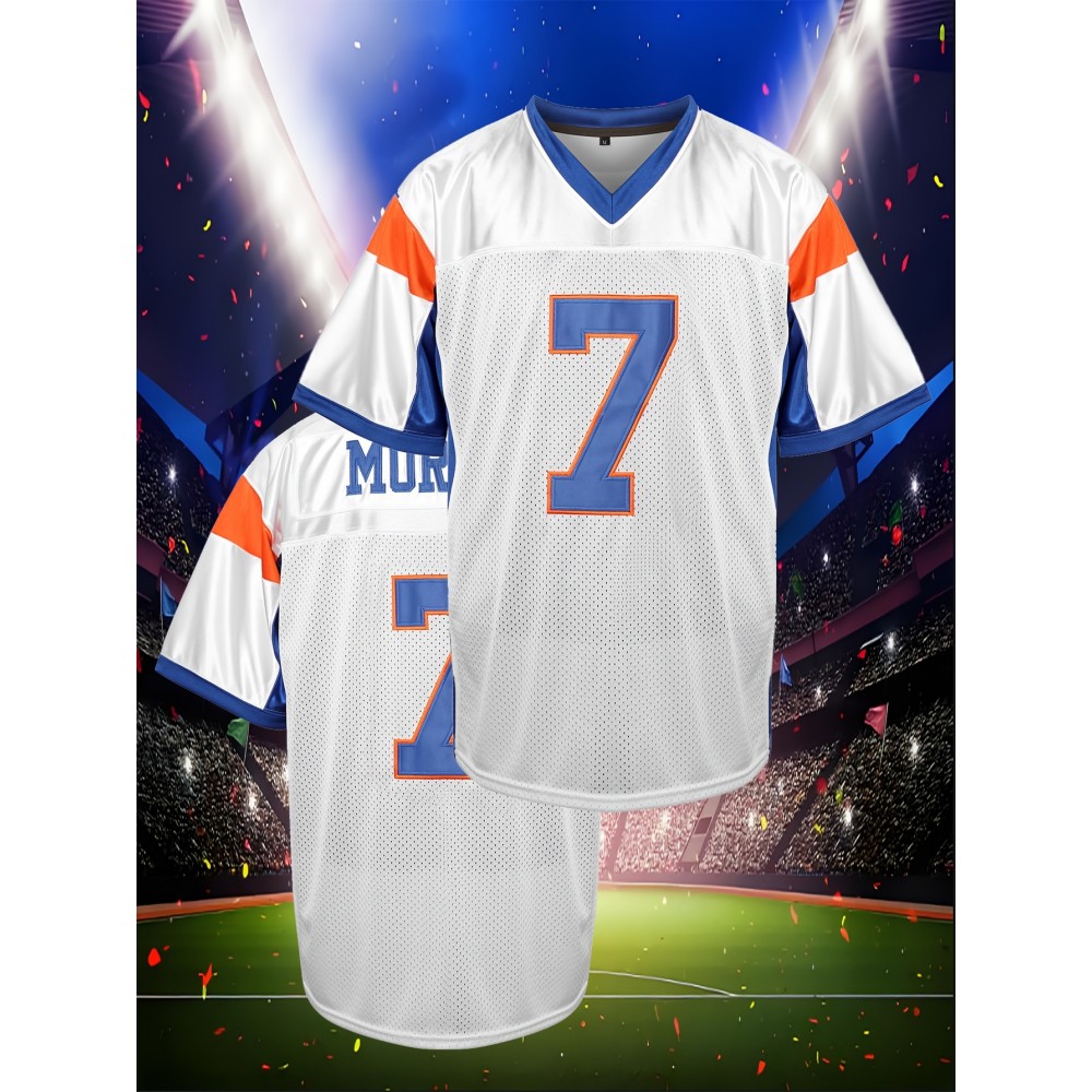 Men's #7 Embroidered Polyester Football Jersey, V-Neck Breathable Sports Shirt for Casual & Team Activities, Loose Fit Knit Fabric Top for Running, Hiking, Cycling - S-3XL Men's #7 Embroidered Polyester Football Jersey, V-Neck Breathable Sports Shirt for Casual & Team Activities, Loose Fit Knit Fabric Top for Running, Hiking, Cycling - S-3XL